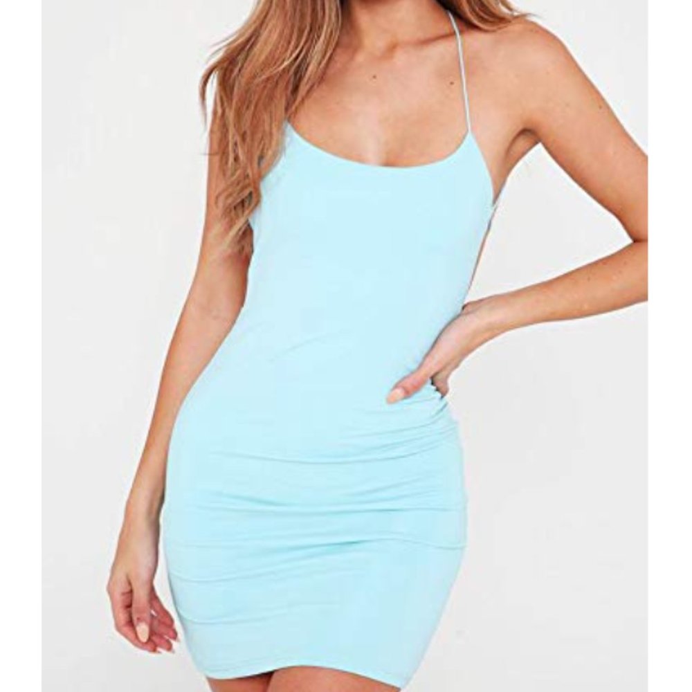 Night Out Spaghetti Strap Mini Bodycon Dress (baby blue)